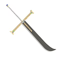 Decorative Medieval Sword With Golden Hilt Guard And Gemstone Accents And Sharp Black Blade Design