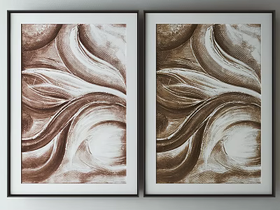 Two Framed Abstract Wall Art With Brown White Swirl Patterns Decorative Paintings 3d model