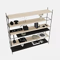 Modern Display Shelf Interior with Metal Frame Multiple Tiers and Decorative Items