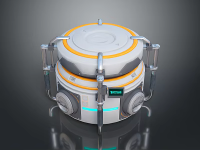 Scenic Landscape Featuring Futuristic Cylindrical Device With Orange Rings 3d model