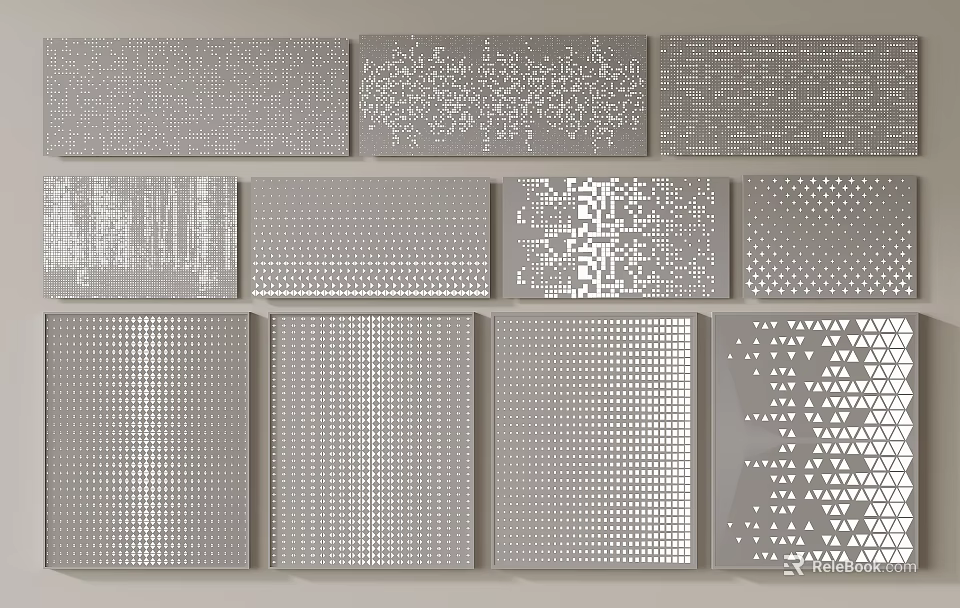 Modern Decorative Background Wall With Various Perforated Patterns Geometric Designs And Textures 3d model 