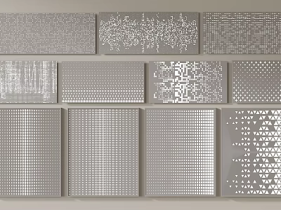 Modern Decorative Background Wall With Various Perforated Patterns Geometric Designs And Textures 3d model