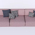 Modern Pink Upholstered Three Seater Sofa With Dark Gray And Black White Patterned Cushions 3d model