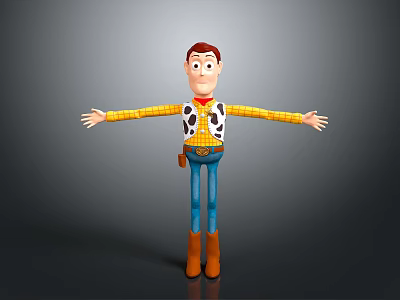 Toy Character With Yellow Plaid Shirt Blue Jeans Brown Boots Red Hair And Outstretched Arms 3d model