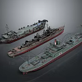 Three Detailed Vintage Ship Models With Colorful Hulls And Deck Features