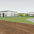 Modern Geometric Sales Office Building With Large Glass Windows And White Exterior