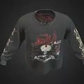 Black Long Sleeve Sweatshirt With DEATH Text Skull Graphic And Sleeve Decorations