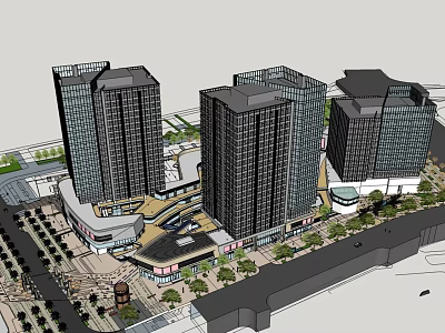 Modern Commercial Complex With High Rise Buildings Shopping Mall And Plaza 3d model