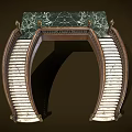 Elegant Curved Staircase With Wooden Handrails Marble Steps And Decorative Pillars