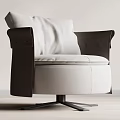 Modern Accent Chair with White and Dark Brown Leather Upholstery Swivel Metal Base