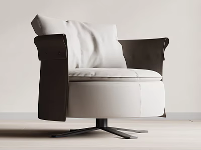Modern Accent Chair with White and Dark Brown Leather Upholstery Swivel Metal Base 3d model