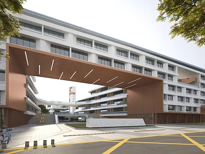 Grand Entrance Of Modern Building In Urban Setting 3d model