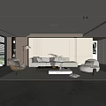 Modern Living Room Interior With Beige Sofa Brown Armchair And Marble Coffee Table