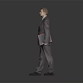 Man in Gray Suit Holding Red Folder Standing Against Gray Background 3d model
