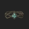Intricate Twisted Weapon Featuring Central Teal Gem And Forged Metal Structure