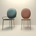 Modern Elegant Blue and Pink Accent Chairs with Golden Metal Frame and Velvet Upholstery