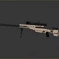 Golden Sniper Rifle with Scope and Tripod on Gray Background with Reflection