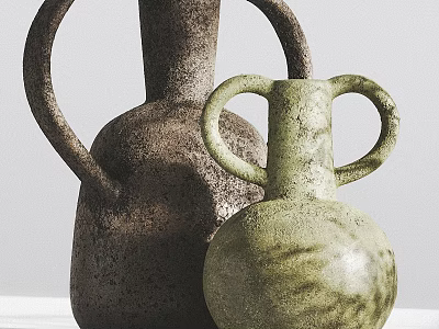 Handcrafted Ceramic Vessels With Double Loop Handles And Textured Surfaces 3d model