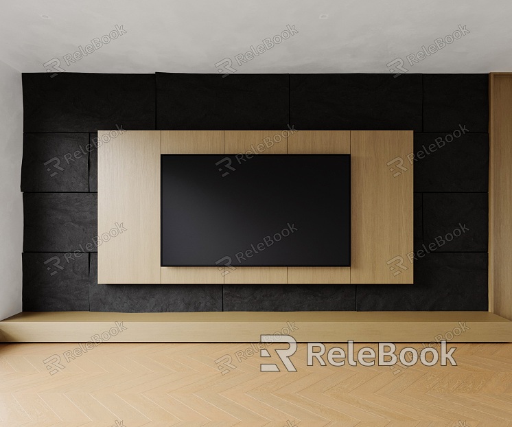 TV background wall rubble stone background wall cultural stone background wall solid wood TV cabinet wood veneer background wall model