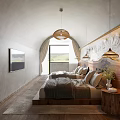 Cozy Homestay Guest Room With Wooden Beds Arch Ceiling And Mountain View