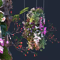Natural Feature Wall With Lush Greenery Colorful Flowers And Hanging Plants