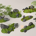 Courtyard Garden Landscaping With Lush Green Grass Decorative Rocks Small Trees And Ferns