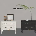 Poliform White And Black Nightstands With Gold Handles Decorative Vase Picture Frame And Green Plant