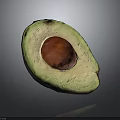 Fresh Half Avocado With Green Flesh And Brown Seed On Gray Background