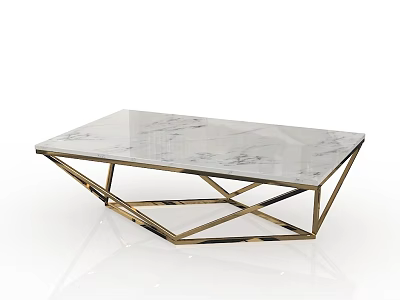 Modern Coffee Table With White Marble Top And Geometric Golden Metal Frame Design 3d model