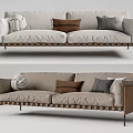 Modern Light Beige Two Seater Sofa With Brown And Gray Cushions And Wooden Frame