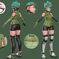 Green Haired Fantasy Character and Mythical Creature 3D Model Front Back View Design 3d model