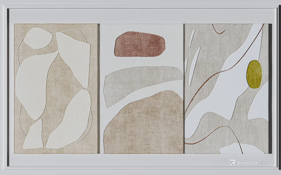 Modern Abstract Geometric Square Rug With Soft Beige Brown White Green Tones 3d model 