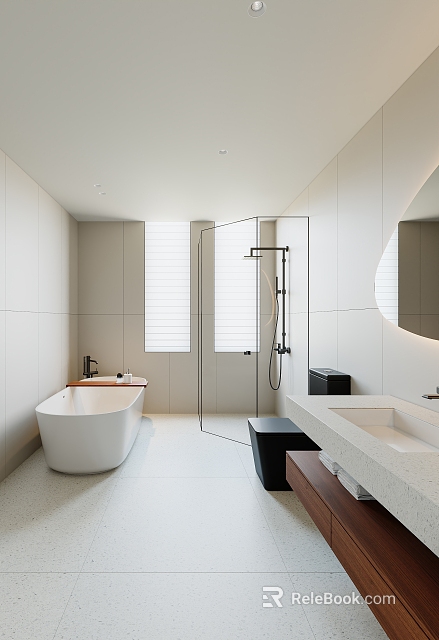 Modern Bathroom Interior With Freestanding Bathtub Glass Shower Vanity Sink And Mirror 3d model 