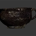 Artisanal Ceramic Tableware Set Featuring Kintsugi Repaired Dark Glaze Cup with Gold Accents 3d model