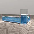 Blue Glass Display Showcase With Transparent Top And Wooden Floor Setting