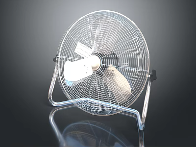 Modern Air Cooler Fan With Metal Mesh Cover And Reflective Stand Design 3d model