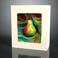 White Square Picture Frame Furniture Displaying Colorful Pear Artwork With Swirl Background