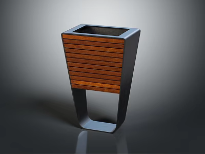 Modern Minimalist Planter With Wooden Slats And Metal Frame Ring Base Design 3d model