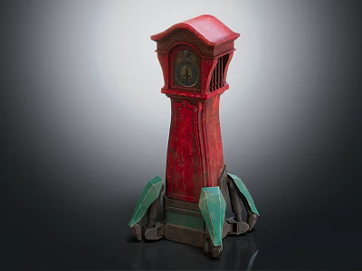 Vintage Red Grandfather Clock With Green Base And Classic Design Elements 3d model