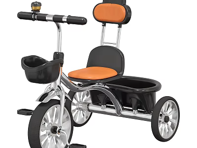 Kids Tricycle With Orange Seat Black Backrest Front Basket And Metal Frame 3d model