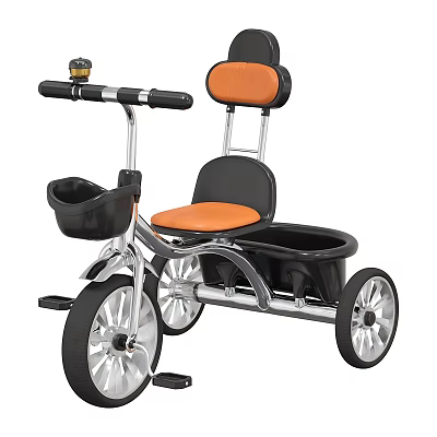 Kids Tricycle With Orange Seat Black Backrest Front Basket And Metal Frame 3d model