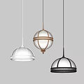 Three Modern Pendant Lights With White Gold Black Designs Dome Spherical Shapes