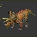 Realistic Orange Triceratops Dinosaur With White Horns And Colorful Frill