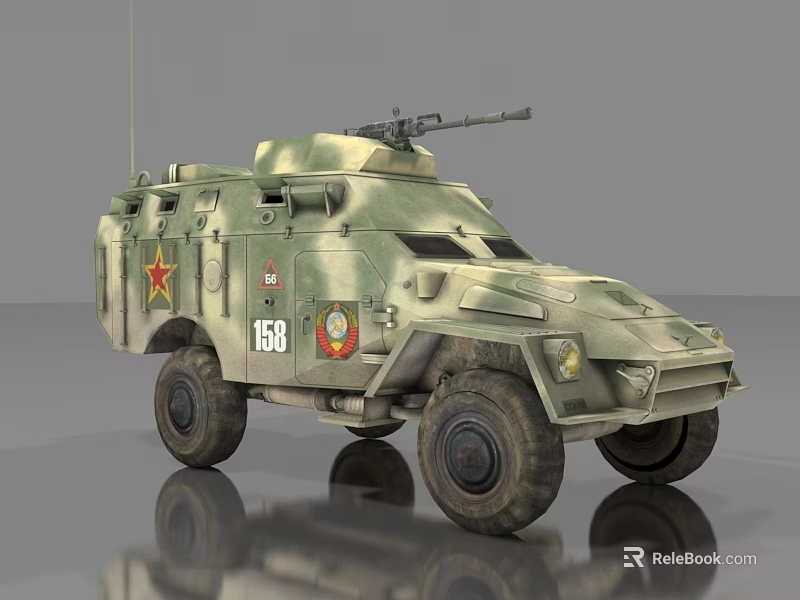 Military Armored Vehicle With Camouflage Paint Red Star Emblem Number 156 And Turret 3d model 