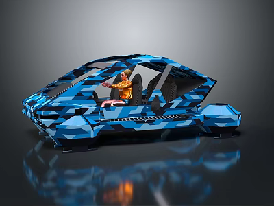Futuristic Blue Camouflage Pattern Concept Car Featuring Transparent Roof And Driver Seat 3d model