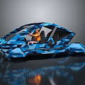Futuristic Blue Camouflage Pattern Concept Car Featuring Transparent Roof And Driver Seat