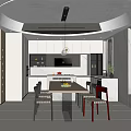 Modern Restaurant Interior With Dining Table Chairs Pendant Lighting And Cabinets 3d model
