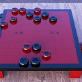 Chinese Chess Entertainment with Red Black Pieces on Red Chessboard and Chu River Han Border