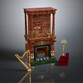 Red Carved Fireplace Interior With Harp Red Chair And Candelabra