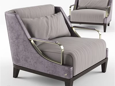 Elegant Modern Accent Chair With Purple Gray Upholstery Metal Armrests And Wooden Legs 3d model